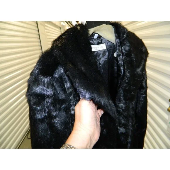 Pamela McCoy Collection Black Faux Fur Long Coat Size L 52" Long With Tags New - Picture 11 of 16